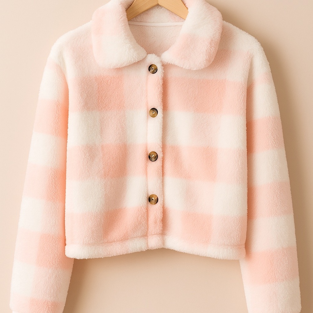 Pink and White Checkered Teddy Jacket